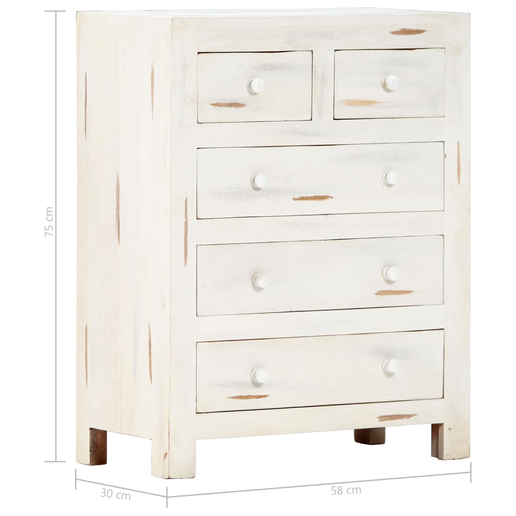 vidaXL Komoda, biała, 58 x 30 x 75 cm, lite drewno akacjowe
