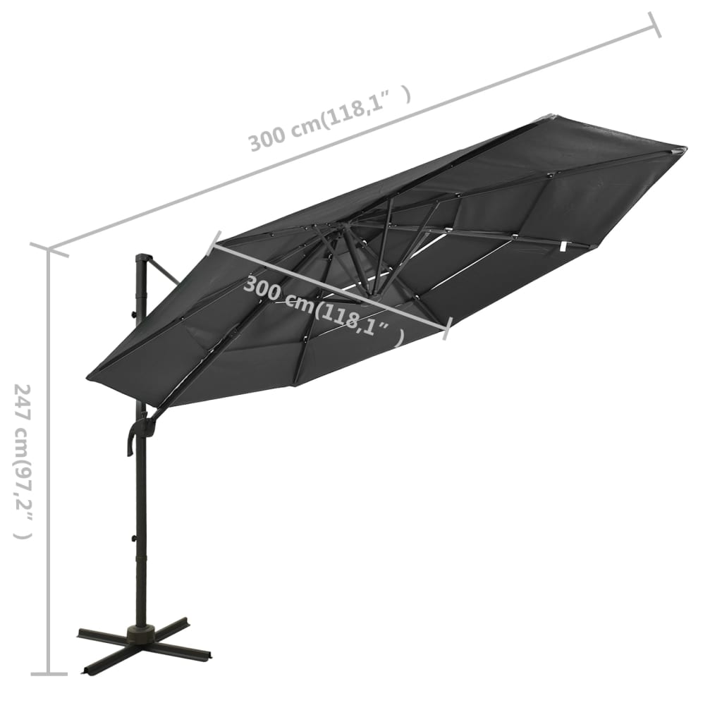 vidaXL 4-poziomowy parasol na aluminiowym słupku, antracytowy, 3x3 m