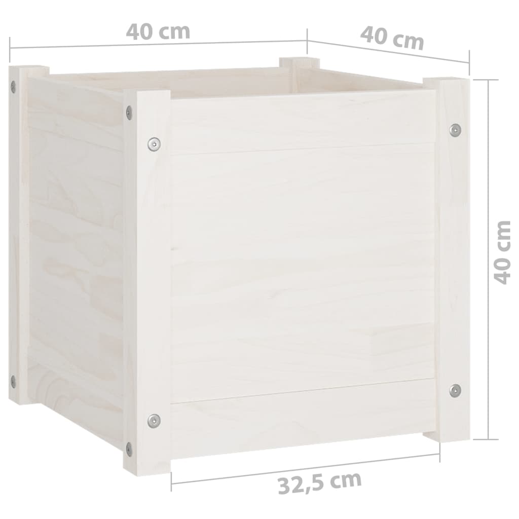 vidaXL Donica ogrodowa, biała, 40x40x40 cm, lite drewno sosnowe