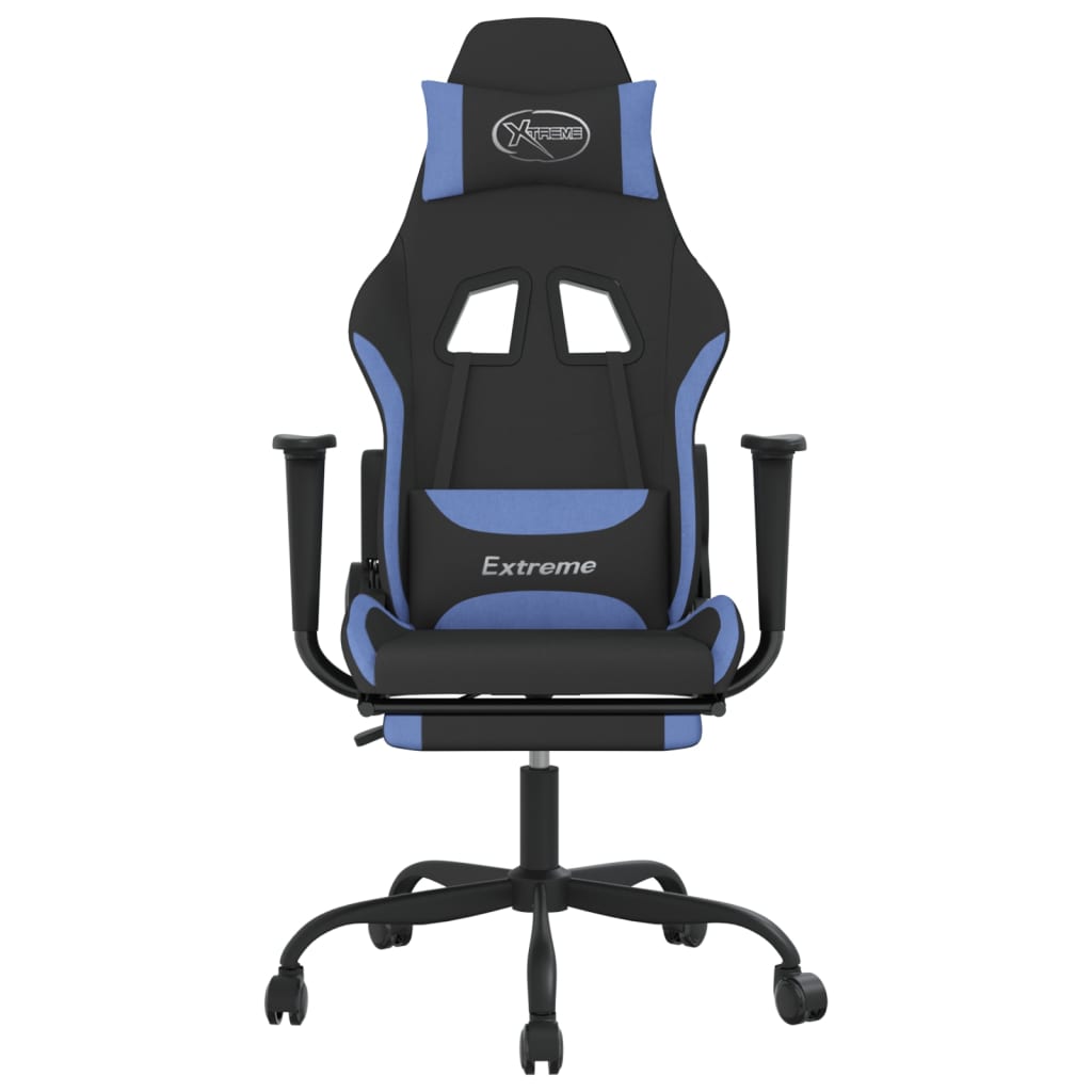 vidaXL Fotel gamingowy z podnóżkiem, czarno-niebieski, tkanina