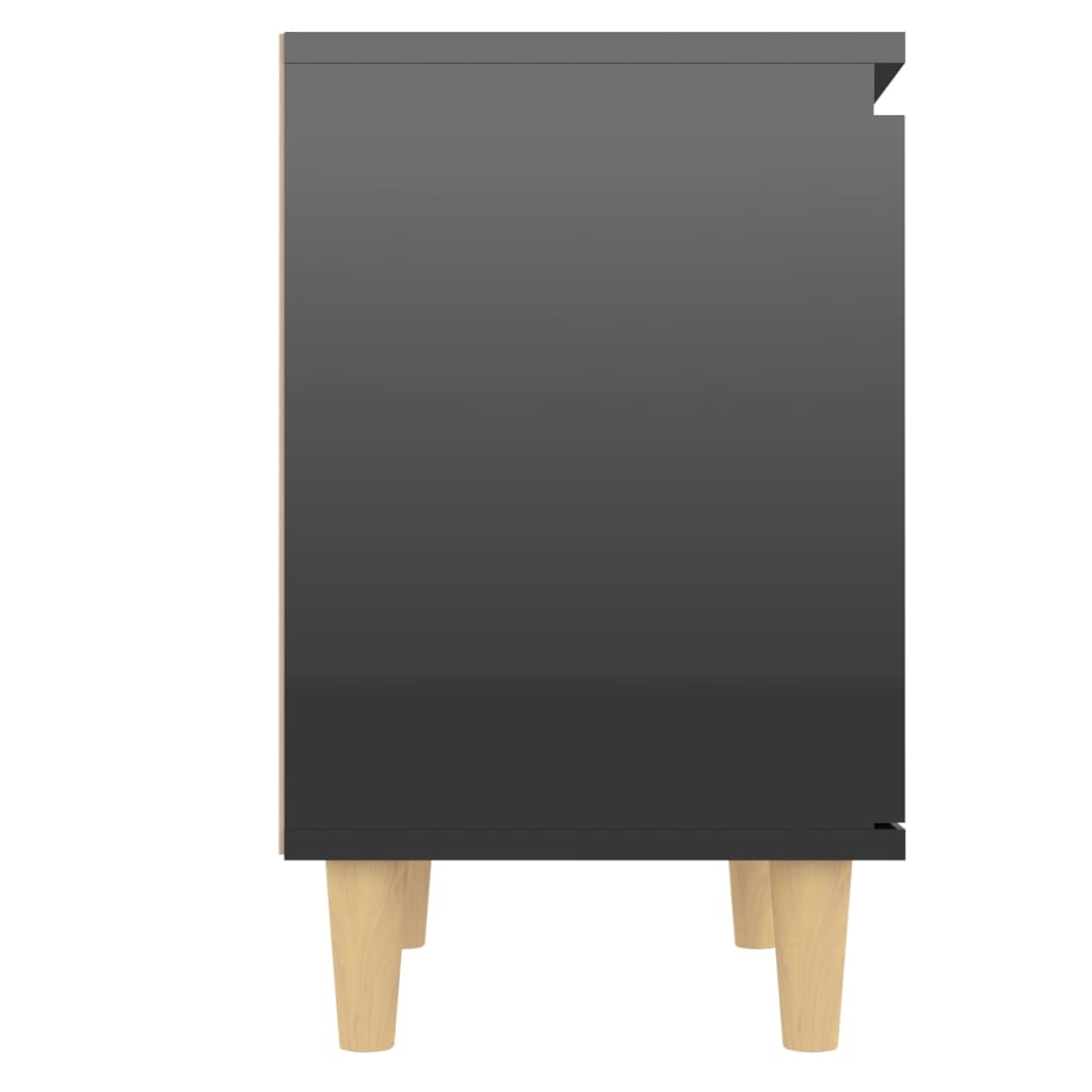 vidaXL Szafka nocna z drewnianymi nóżkami, czarna, połysk, 40x30x50 cm