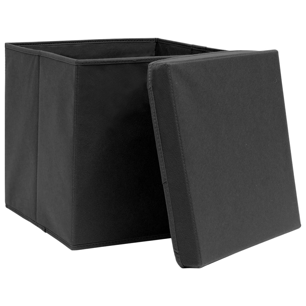 vidaXL Pudełka z pokrywami, 4 szt., czarne, 32x32x32 cm, tkanina