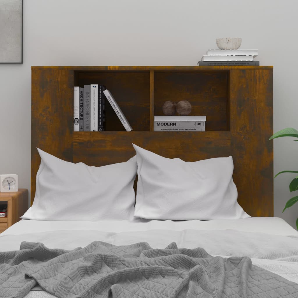 vidaXL Wezgłowie łóżka z półkami, przydymiony dąb, 100x18,5x104,5 cm