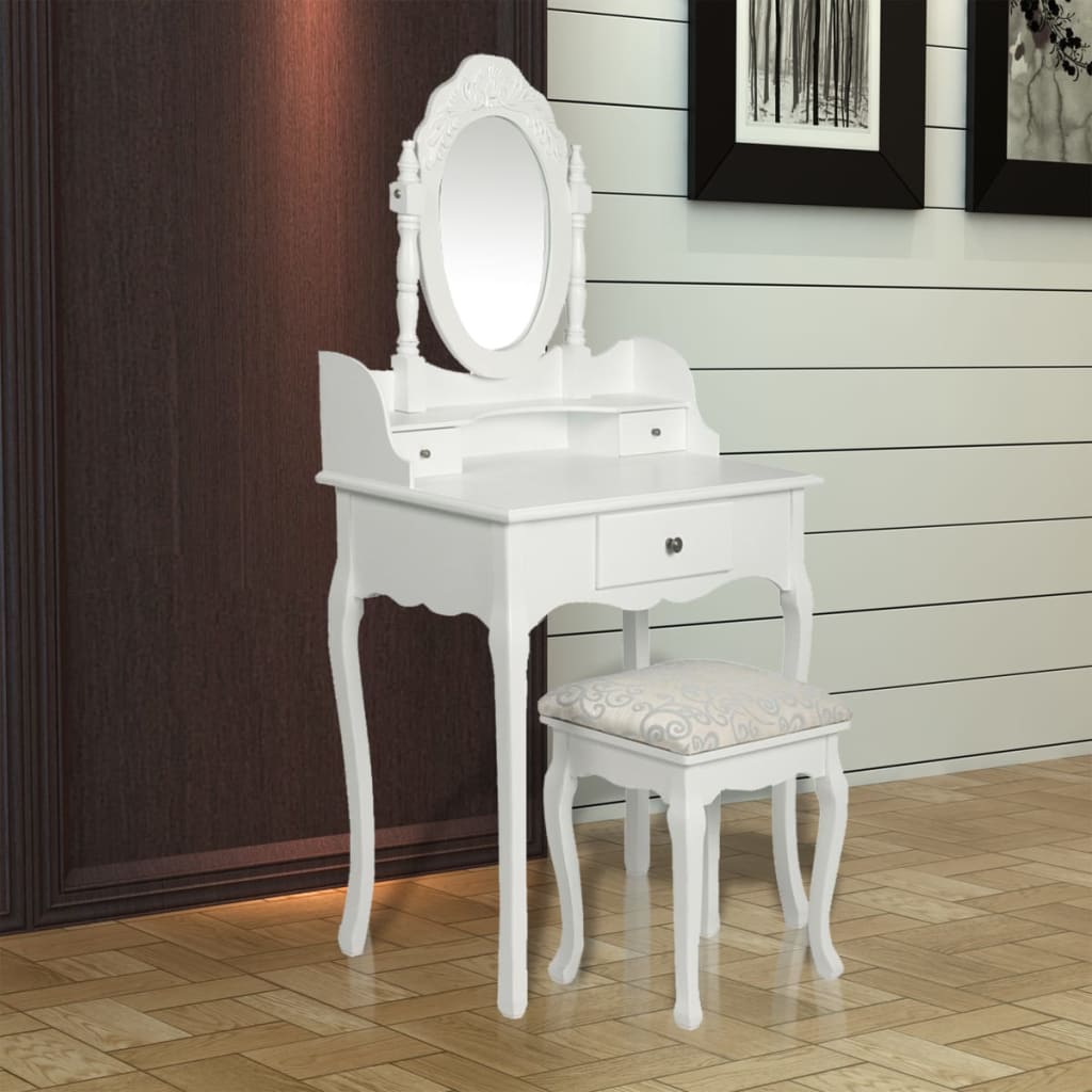 vidaXL Toaletka z lustrem i stołkiem, biała