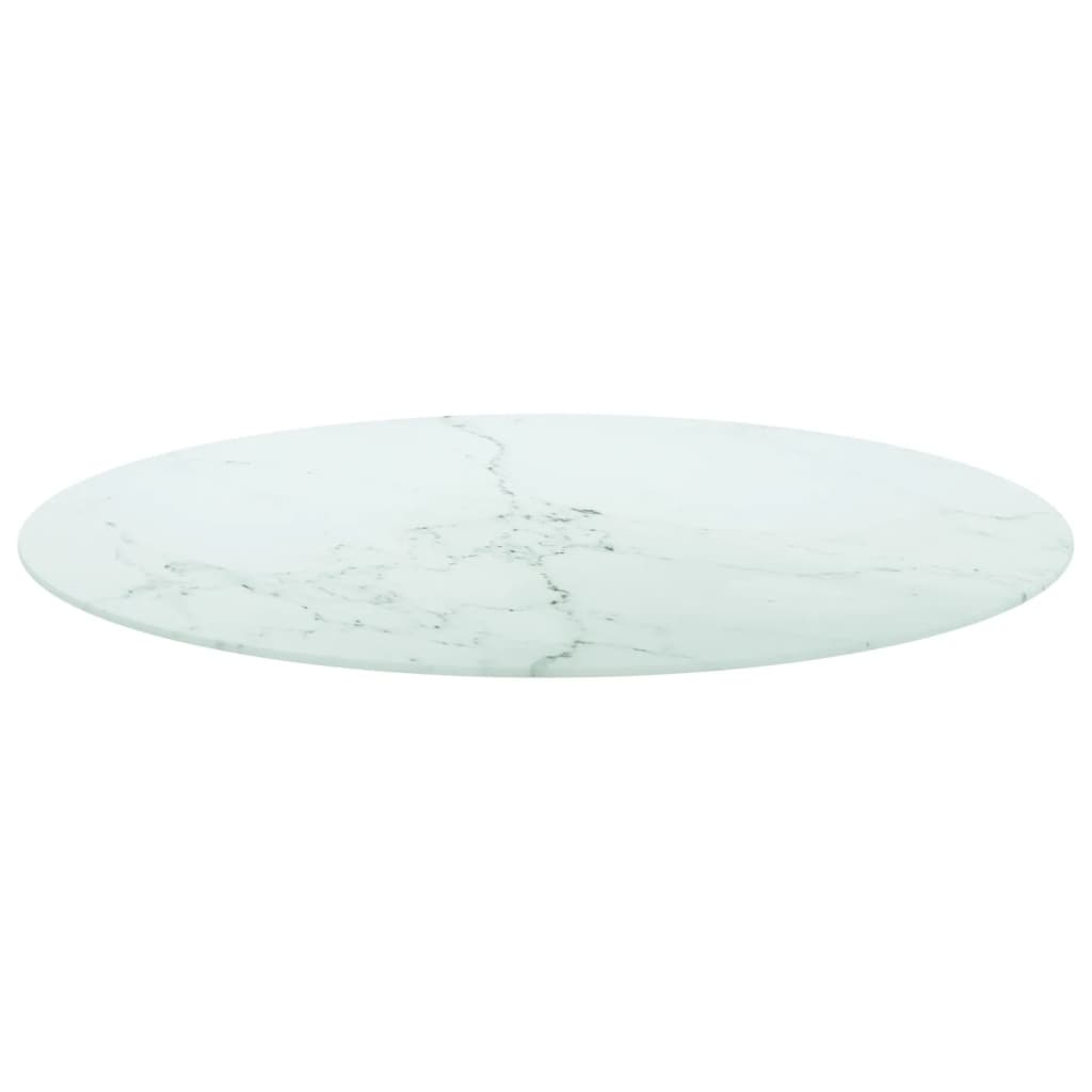 vidaXL Blat stołu, biały, Ø90x1 cm, szkło ze wzorem marmuru