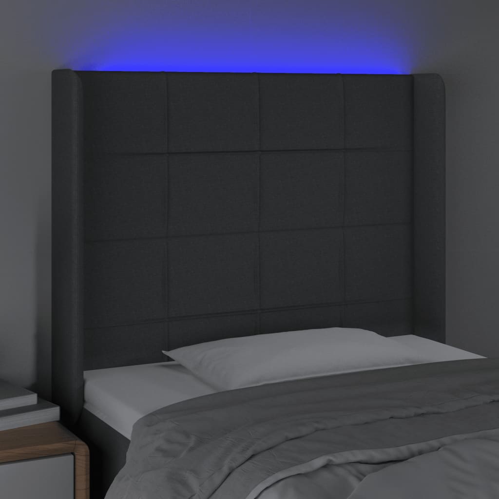 vidaXL Zagłówek do łóżka z LED, ciemnoszary, 93x16x118/128 cm, tkanina