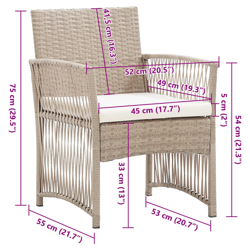 vidaXL Fotele ogrodowe z poduszkami, 2 szt., beżowe, polirattan