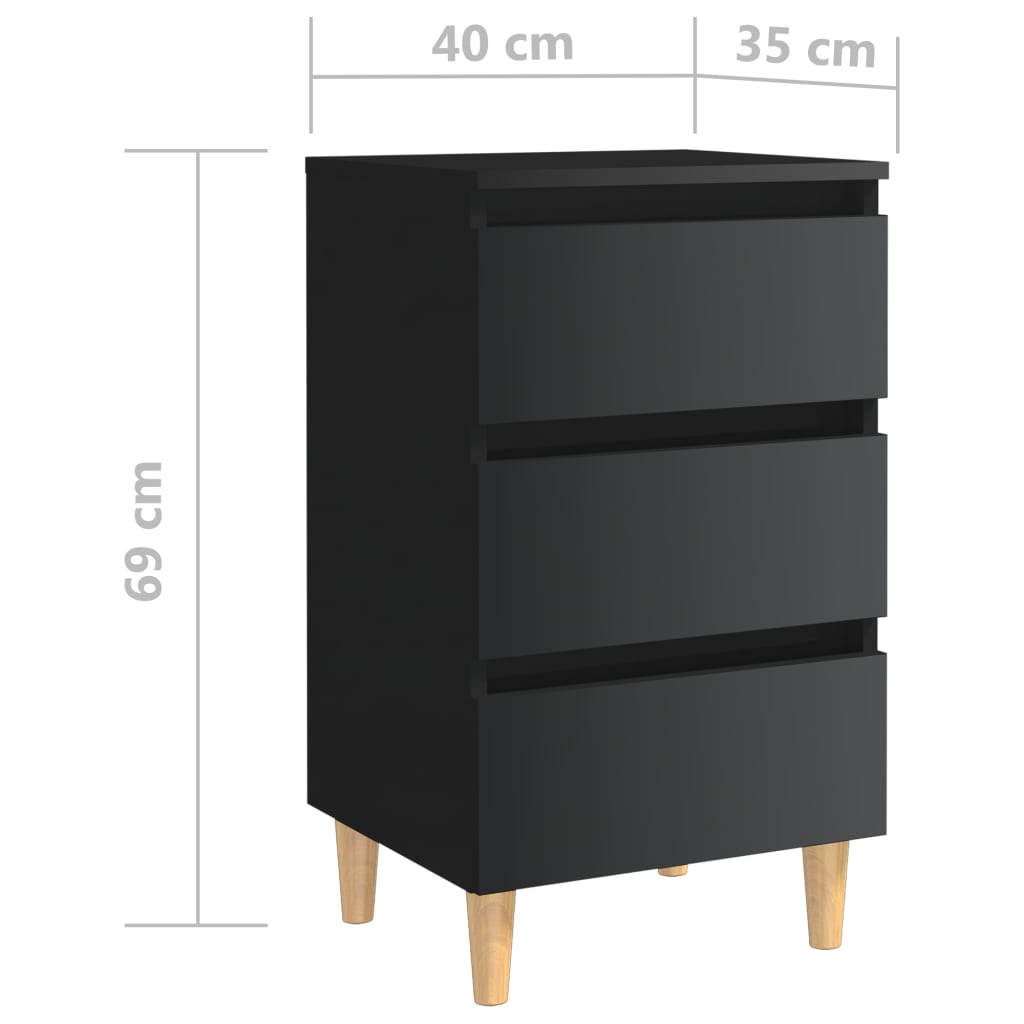 vidaXL 2 szafki nocne z drewnianymi nogami, czarne, połysk, 40x35x69cm