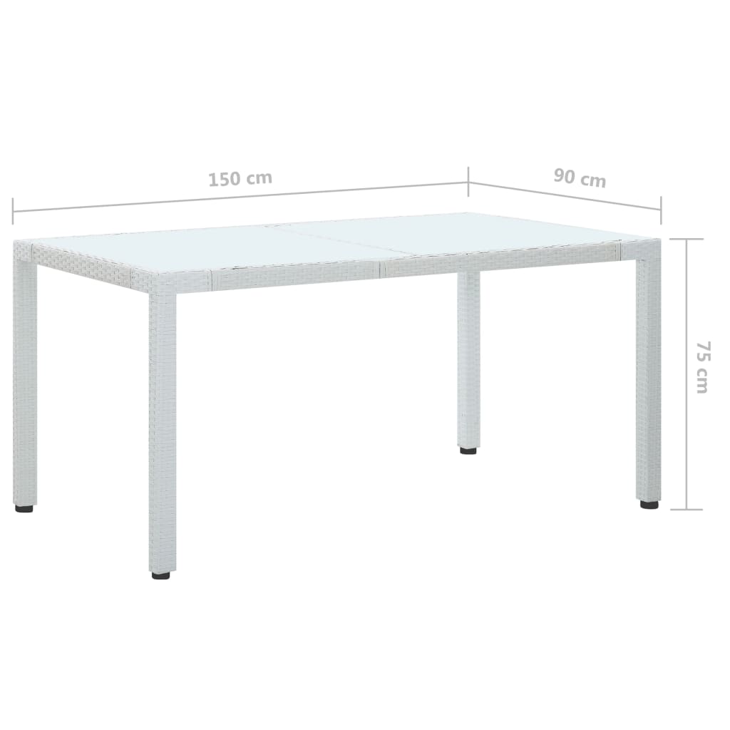 vidaXL Stół ogrodowy, biały, 150x90x75 cm, rattan PE