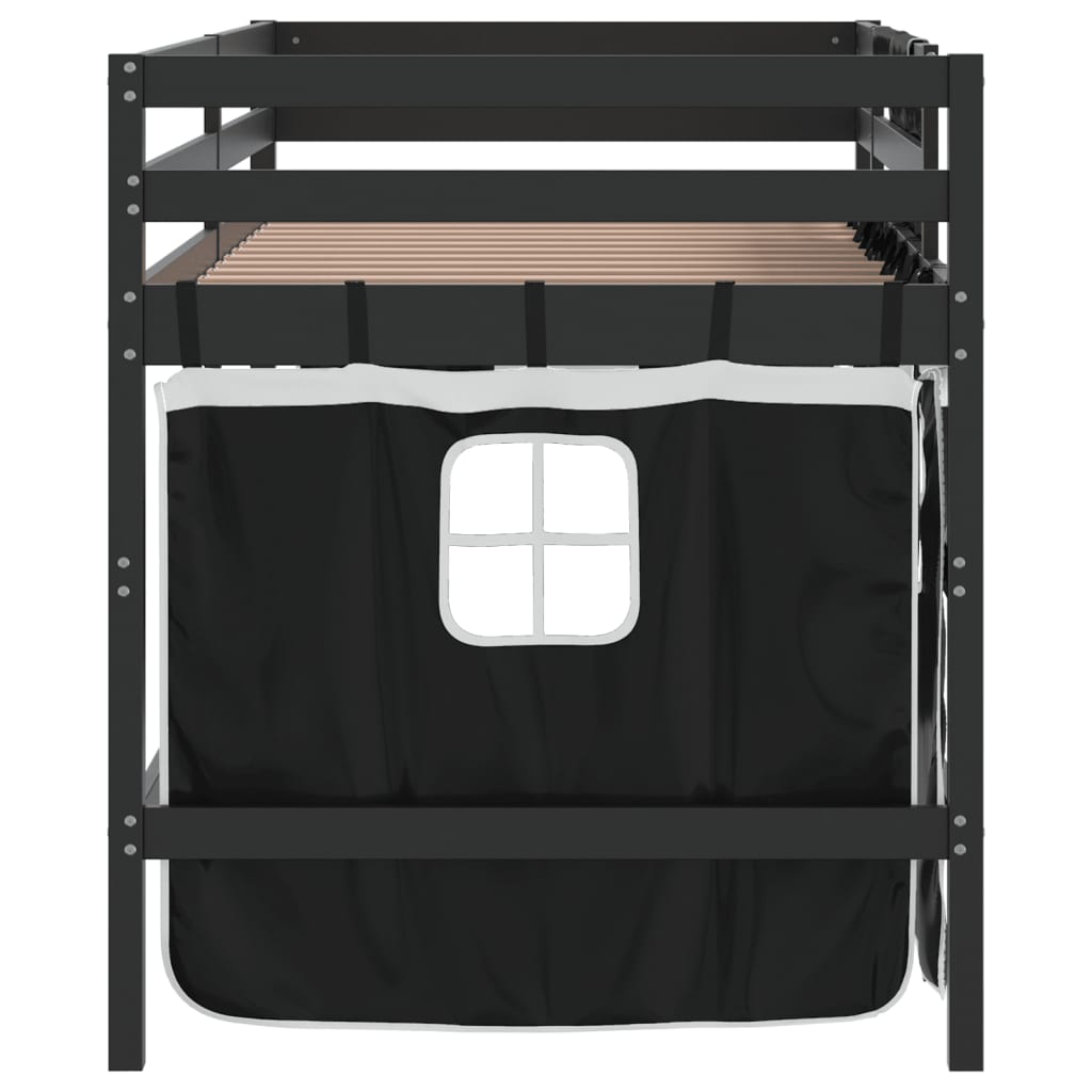 vidaXL Dziecięce łóżko na antresoli, biało-czarne zasłonki, 80x200 cm