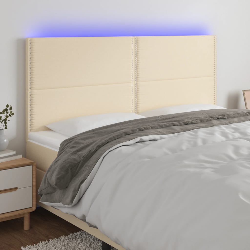 vidaXL Zagłówek do łóżka z LED, kremowy, 180x5x118/128 cm, tkanina