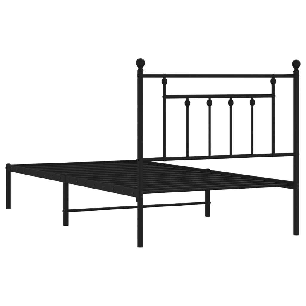 vidaXL Metalowa rama łóżka z wezgłowiem, czarna, 100x190 cm