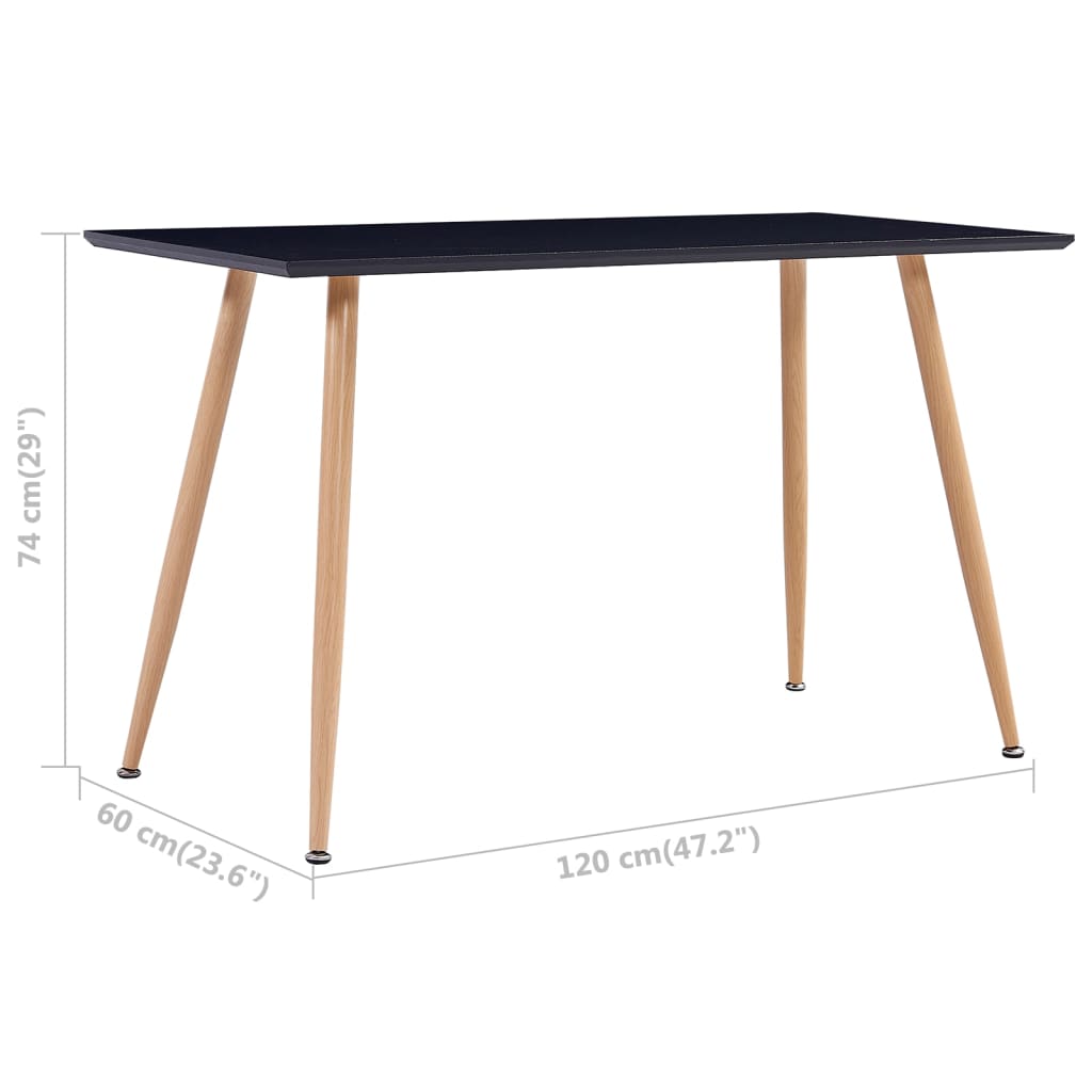 vidaXL Stół do jadalni, kolor czarny i dębowy, 120x60x74 cm, MDF