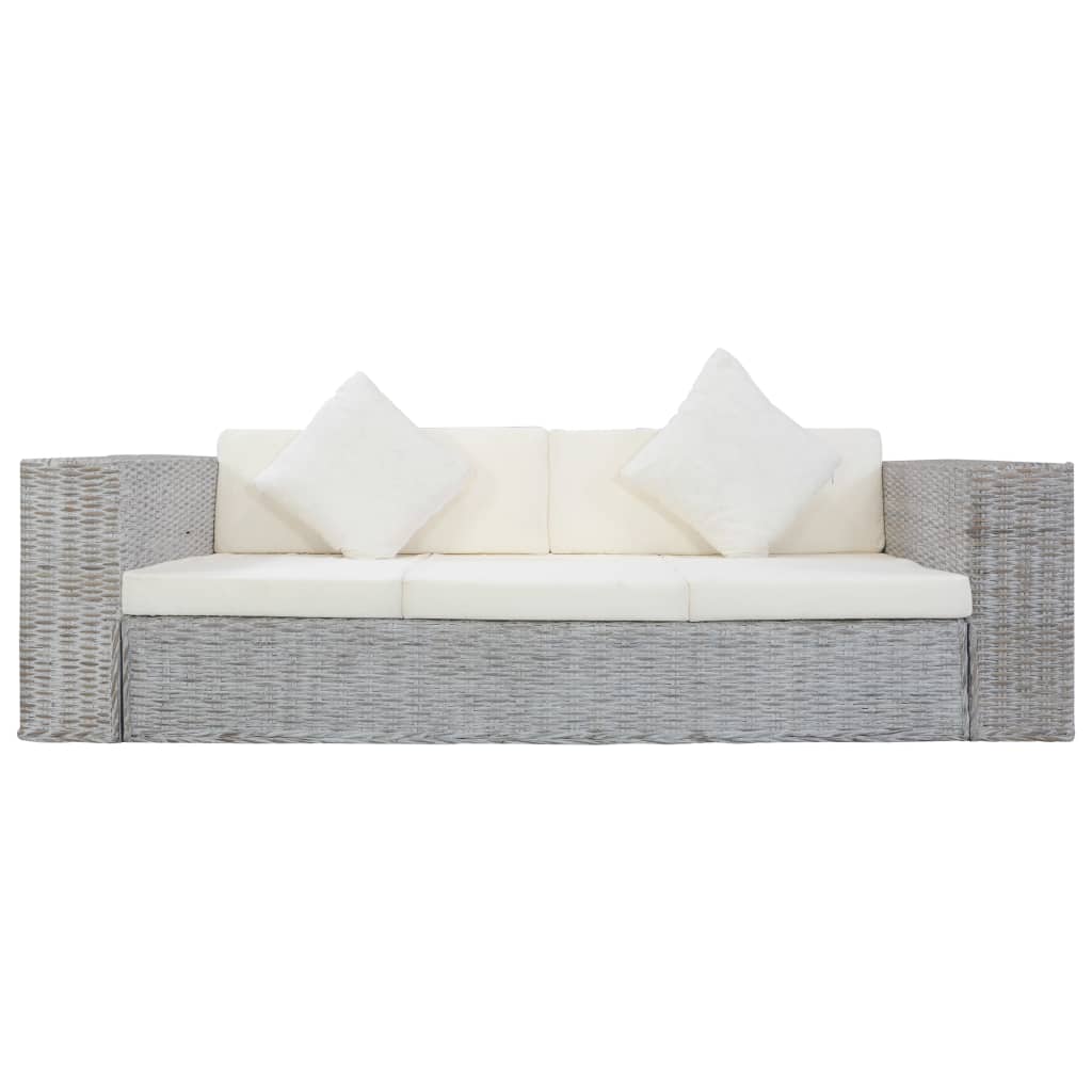 vidaXL 3-osobowa sofa z poduszkami, szara, naturalny rattan