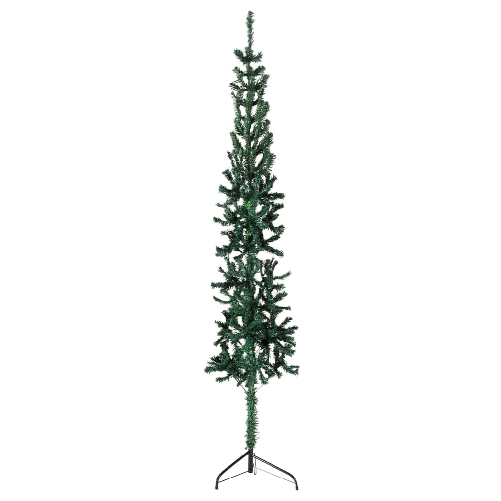 vidaXL Smukła choinka połówka ze stojakiem, sztuczna, zielona, 150 cm