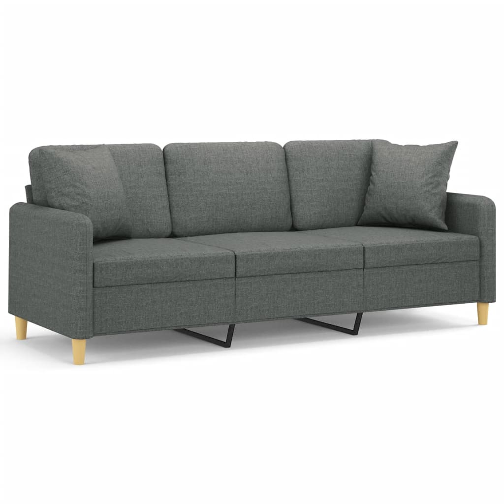 vidaXL 3-osobowa sofa z poduszkami, ciemnoszara, 180 cm, tkanina