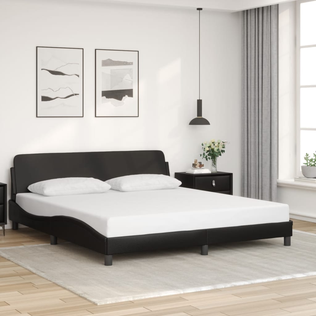 vidaXL Rama łóżka z zagłówkiem, czarna, 180x200 cm, sztuczna skóra