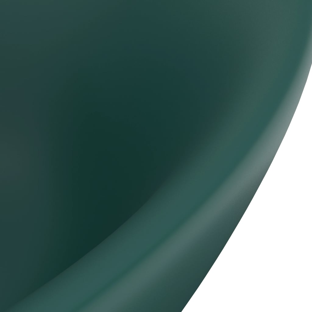 vidaXL Owalna umywalka z przelewem, matowa ciemna zieleń, 58,5x39 cm