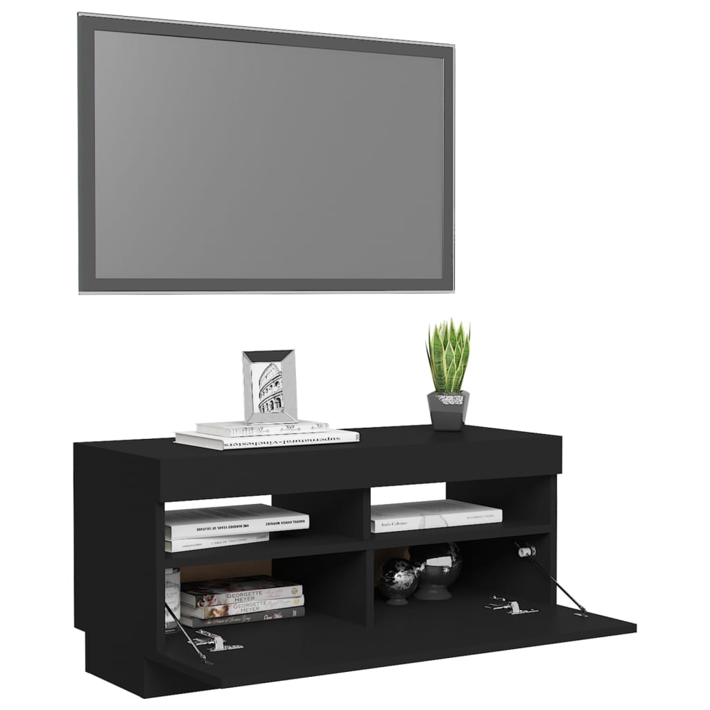 vidaXL Szafka pod TV z oświetleniem LED, czarna, 80x35x40 cm