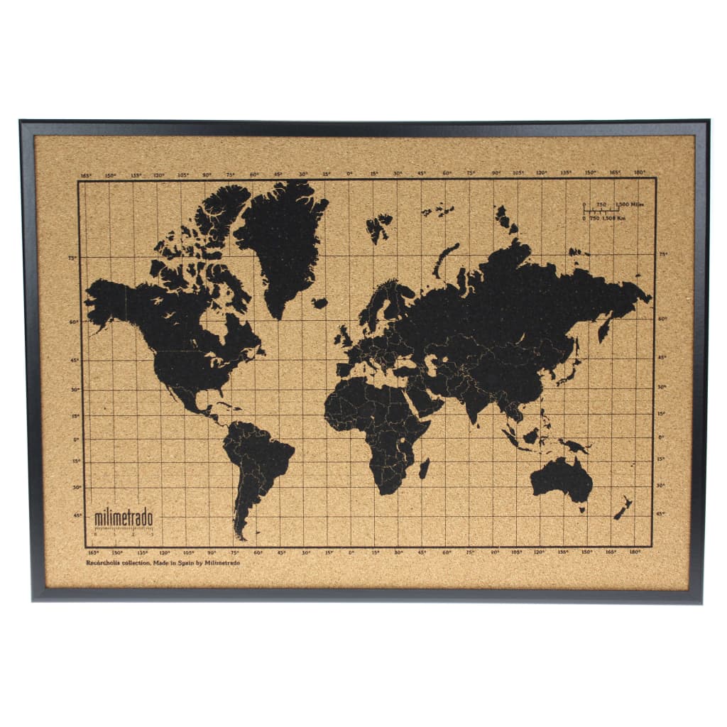 milimetrado Korkowa mapa ścienna z drewnianą ramą, czarno-brązowa