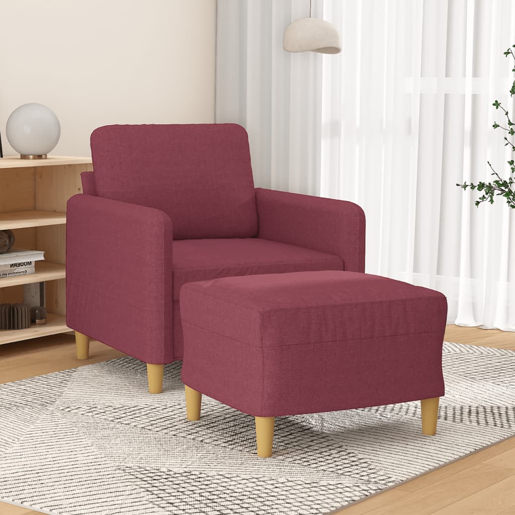 vidaXL Fotel z podnóżkiem, winna czerwień, 60 cm, obity tkaniną