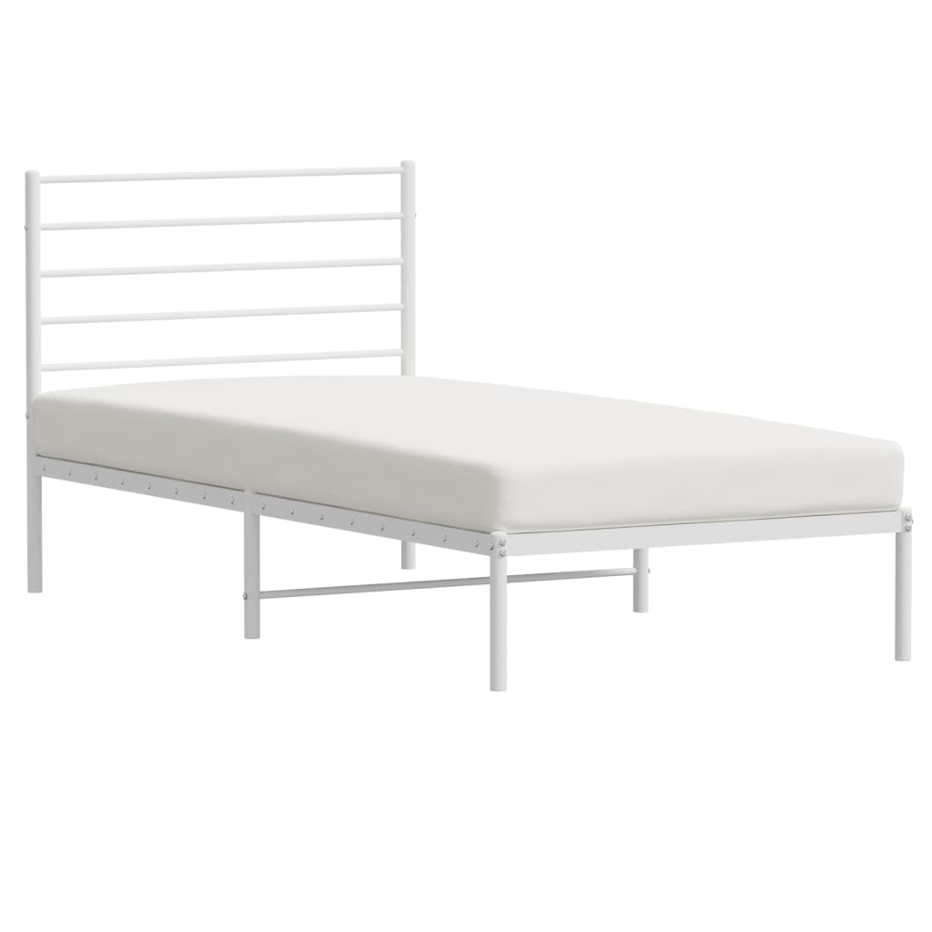 vidaXL Metalowa rama łóżka z wezgłowiem, biała, 75x190 cm