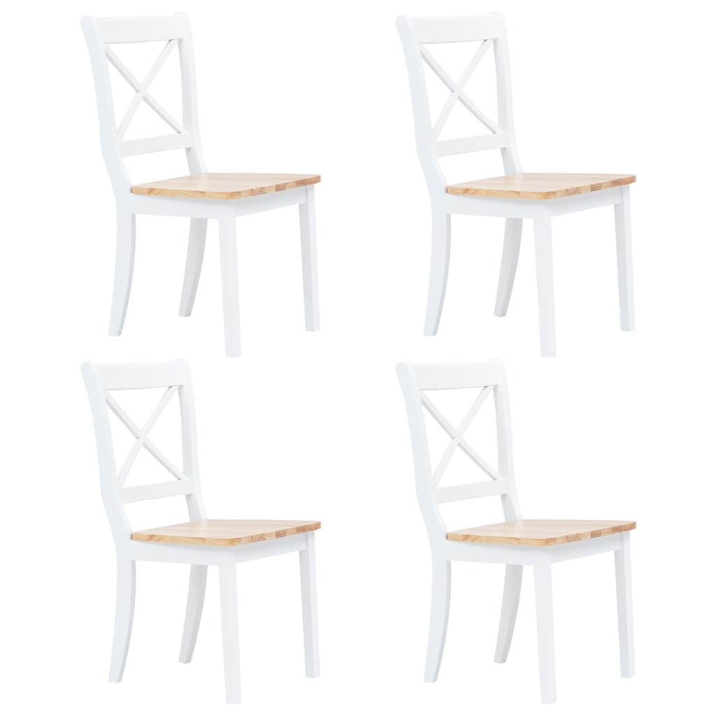 vidaXL Krzesła stołowe, 4 szt., biel i jasny brąz, drewno kauczukowca