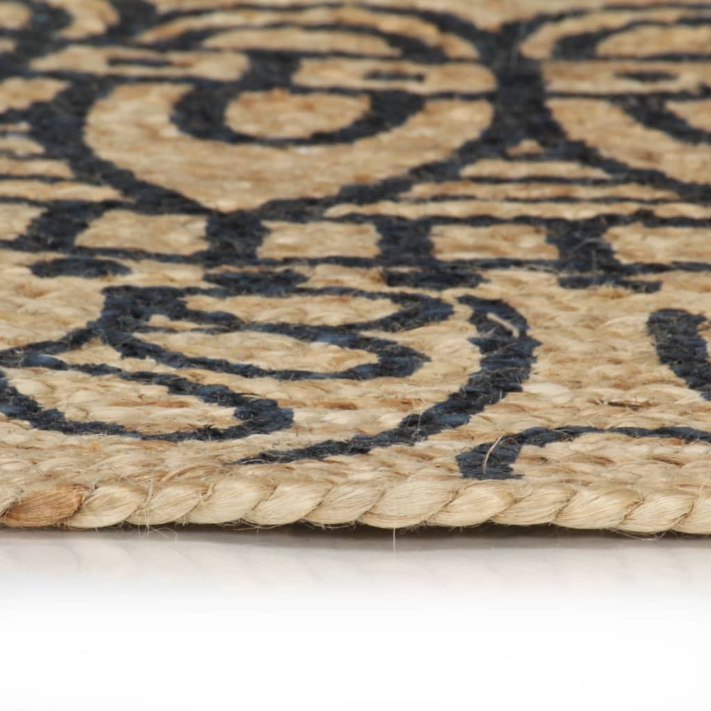vidaXL Ręcznie wykonany dywanik, juta, ciemnoniebieski nadruk, 150 cm