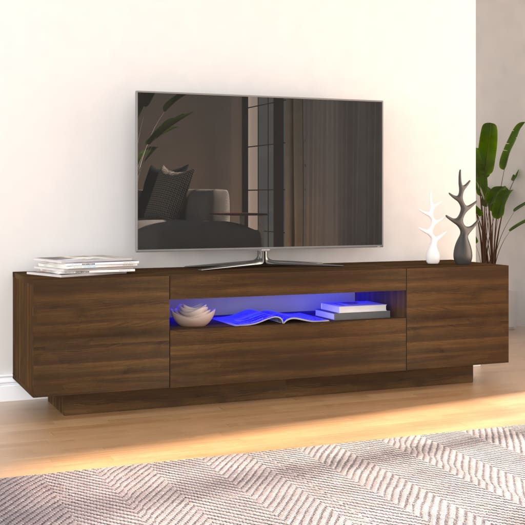 vidaXL Szafka pod TV z oświetleniem LED, brązowy dąb, 160x35x40 cm