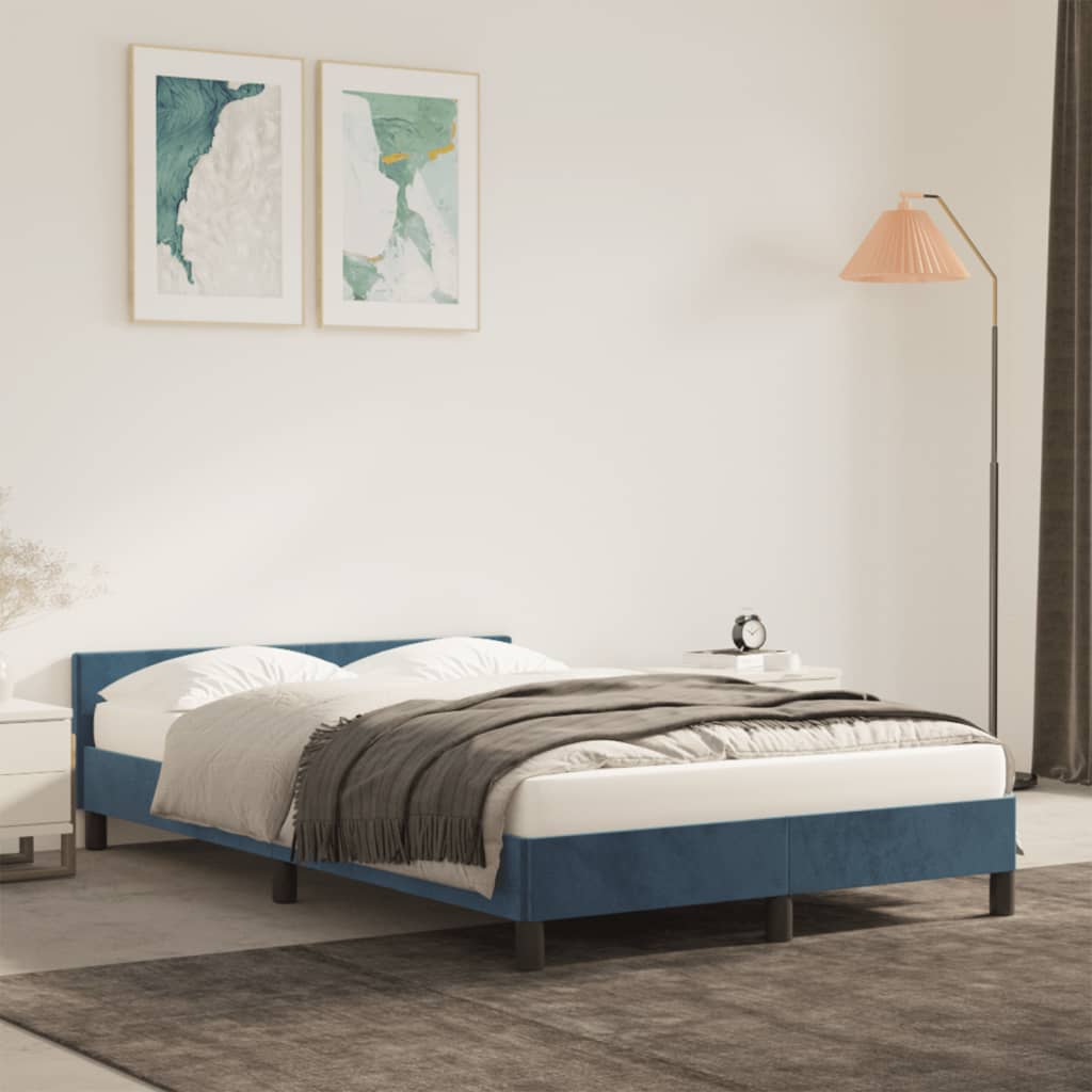 vidaXL Rama łóżka z wezgłowiem, ciemnoniebieska, 120x190 cm, aksamit