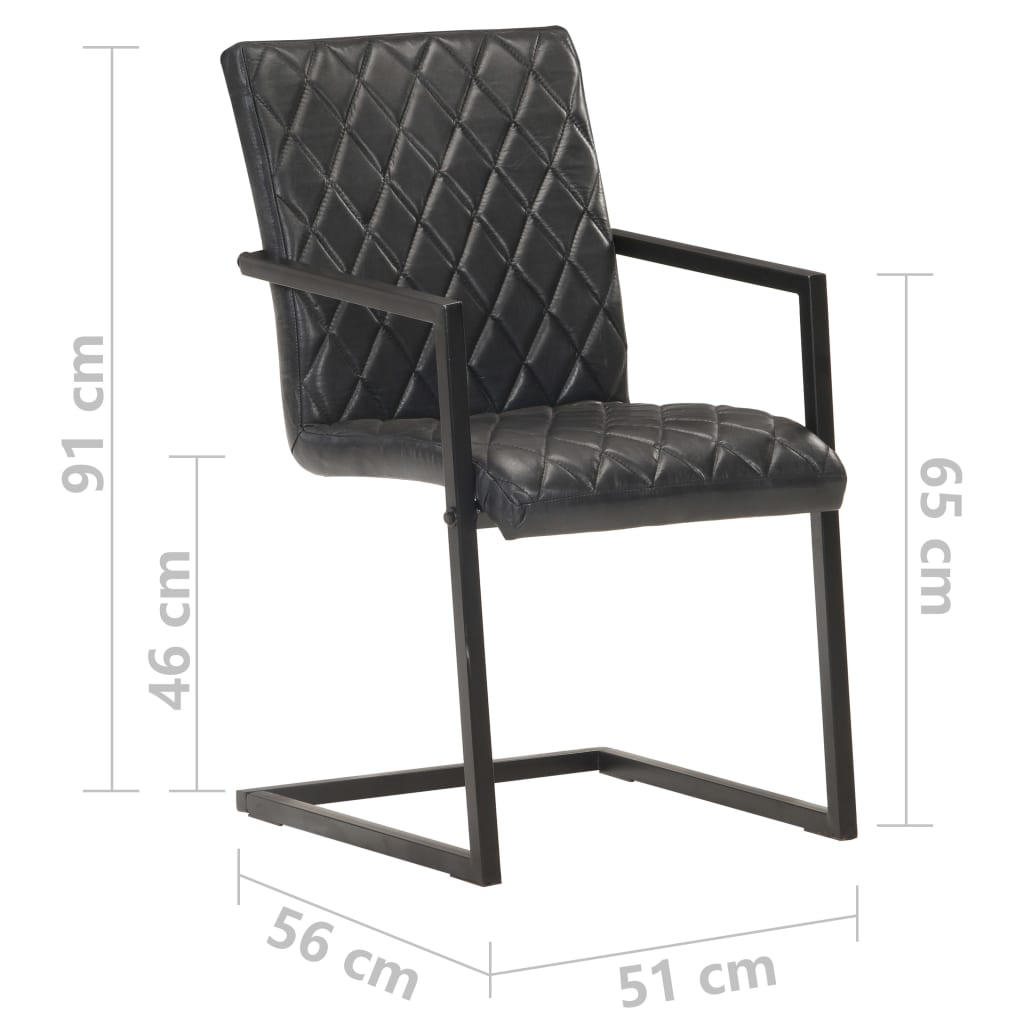 vidaXL Krzesła stołowe, wspornikowe, 2 szt., czarne, skóra naturalna