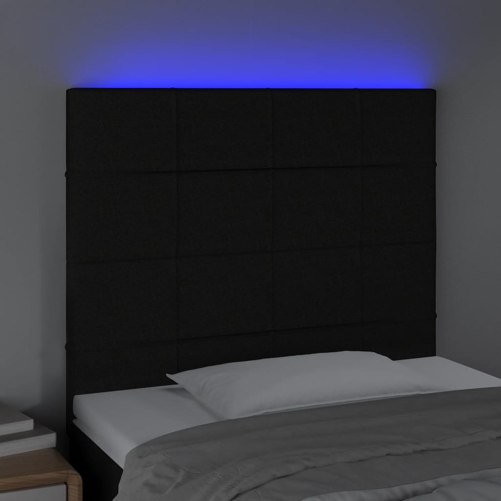 vidaXL Zagłówek do łóżka z LED, czarny, 80x5x118/128 cm, tkanina