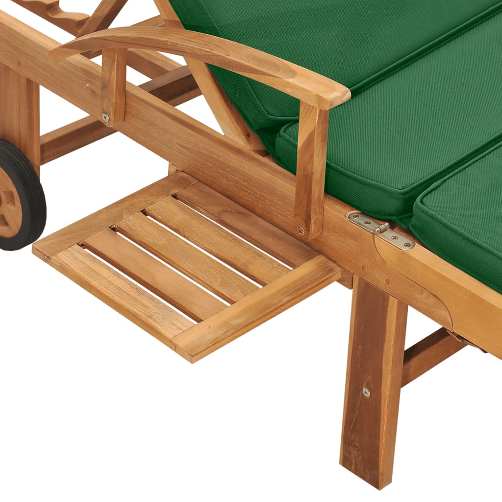 vidaXL Leżak z poduszką, lite drewno tekowe, zielony