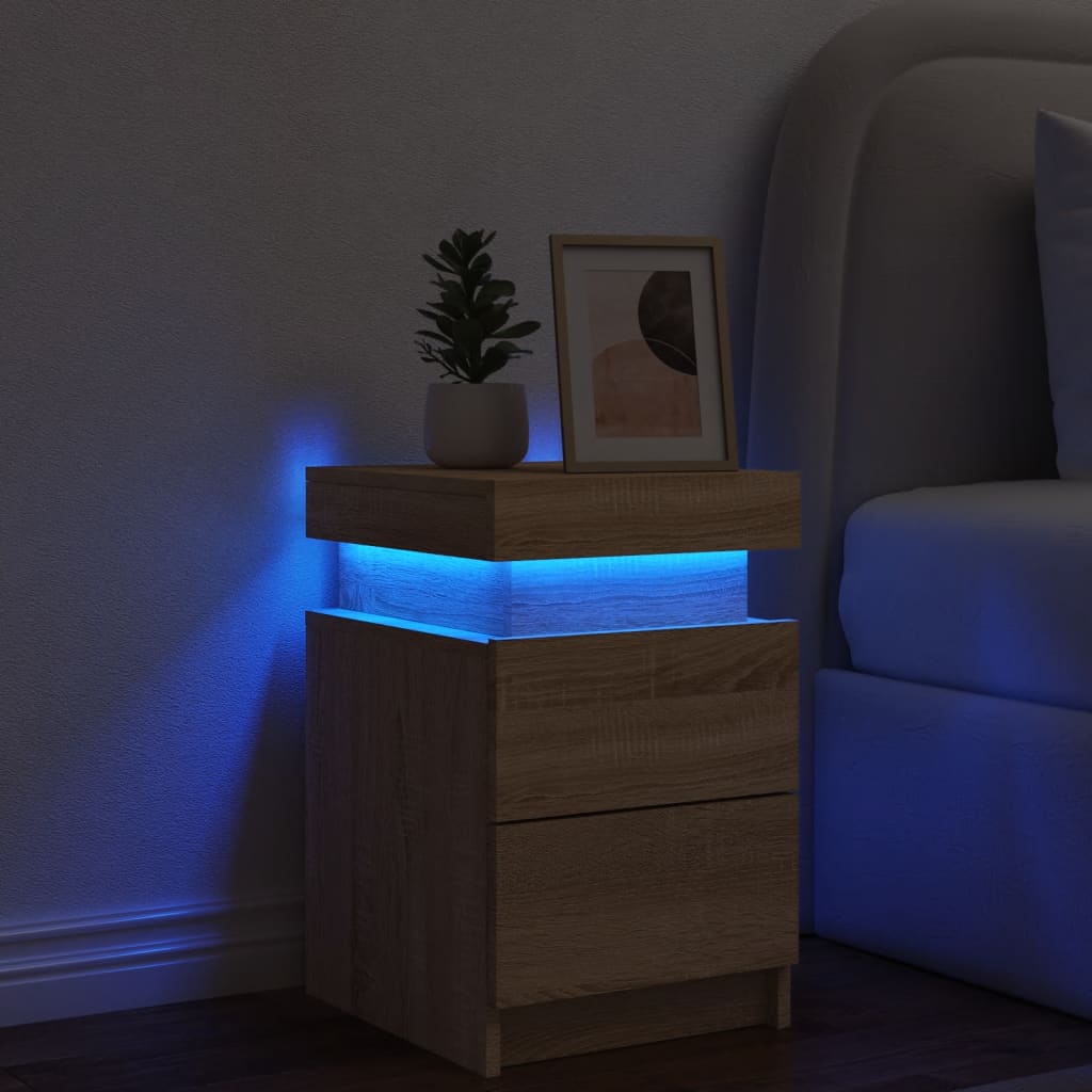 vidaXL Szafka nocna z oświetleniem LED, dąb sonoma, 35x39x55 cm
