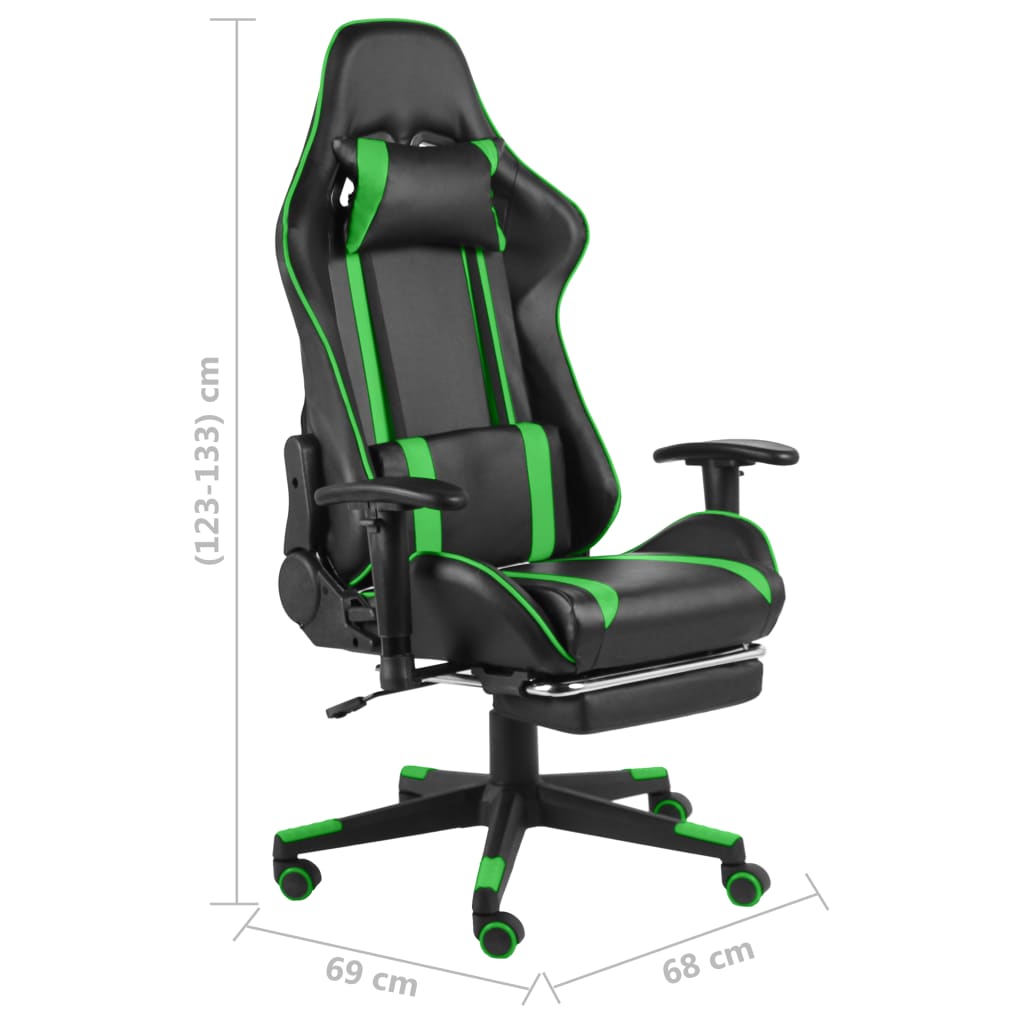 vidaXL Obrotowy fotel gamingowy z podnóżkiem, zielony, PVC