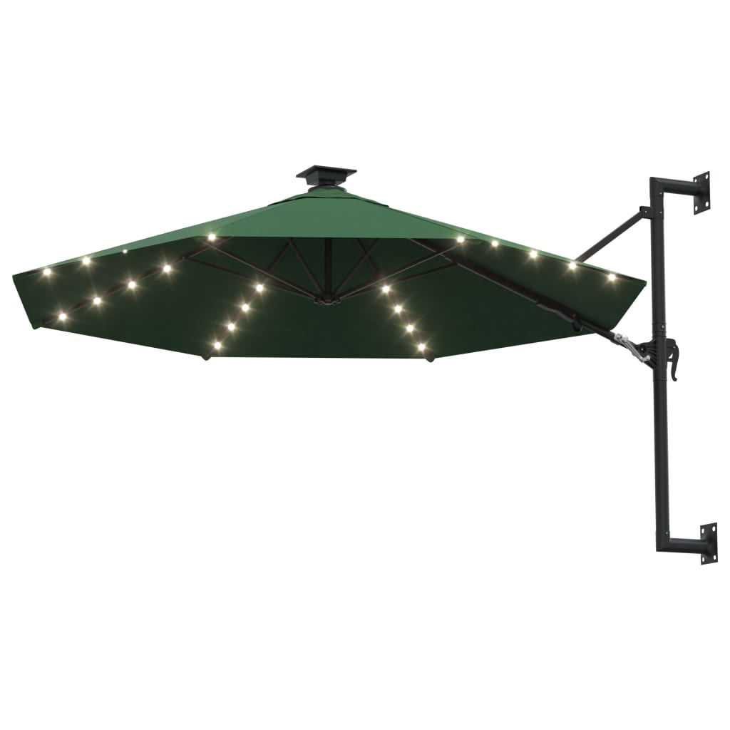 vidaXL Parasol ścienny z LED, na metalowym słupku, 300 cm, zielony