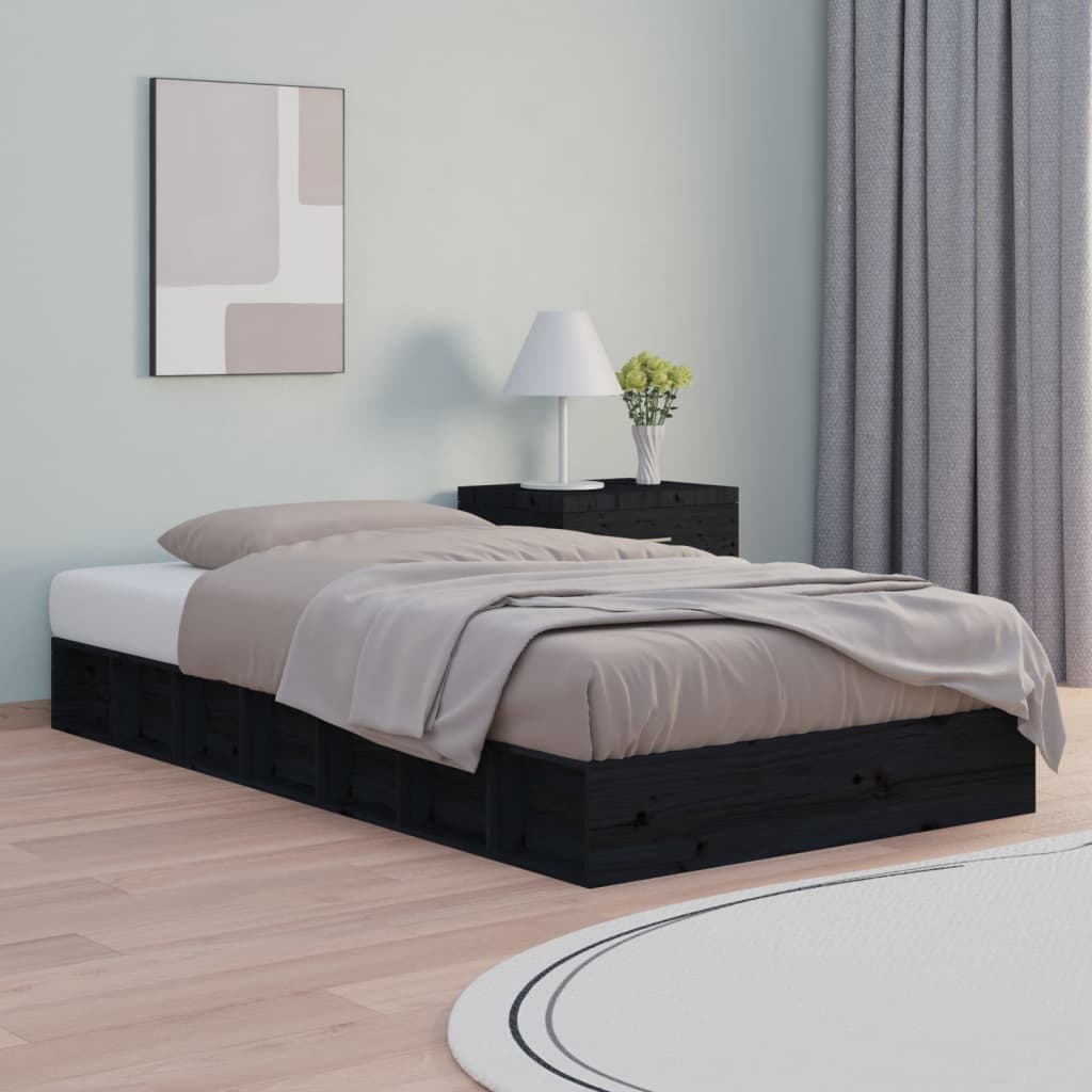 vidaXL Rama łóżka, czarna, 140 x 190 cm, lite drewno