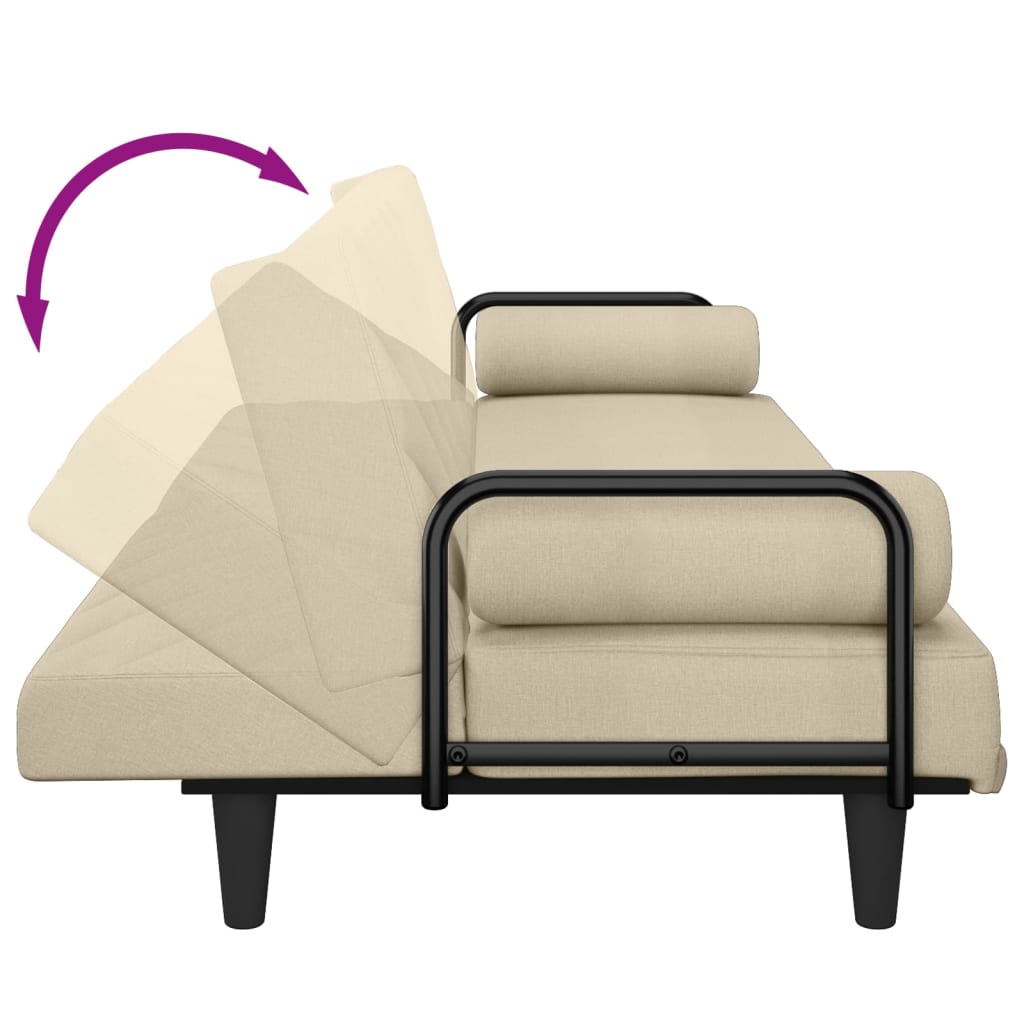vidaXL Rozkładana kanapa z podłokietnikami, kremowa, obita tkaniną