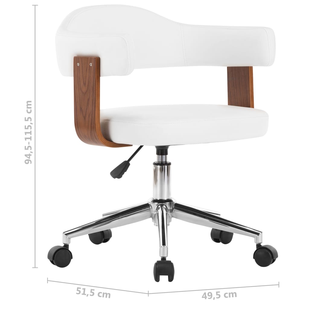 vidaXL Obrotowe krzesło biurowe, białe, gięte drewno i sztuczna skóra