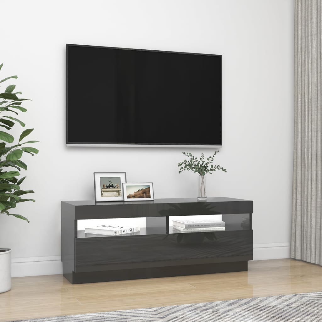 vidaXL Szafka TV z oświetleniem LED, szary z połyskiem, 100x35x40 cm