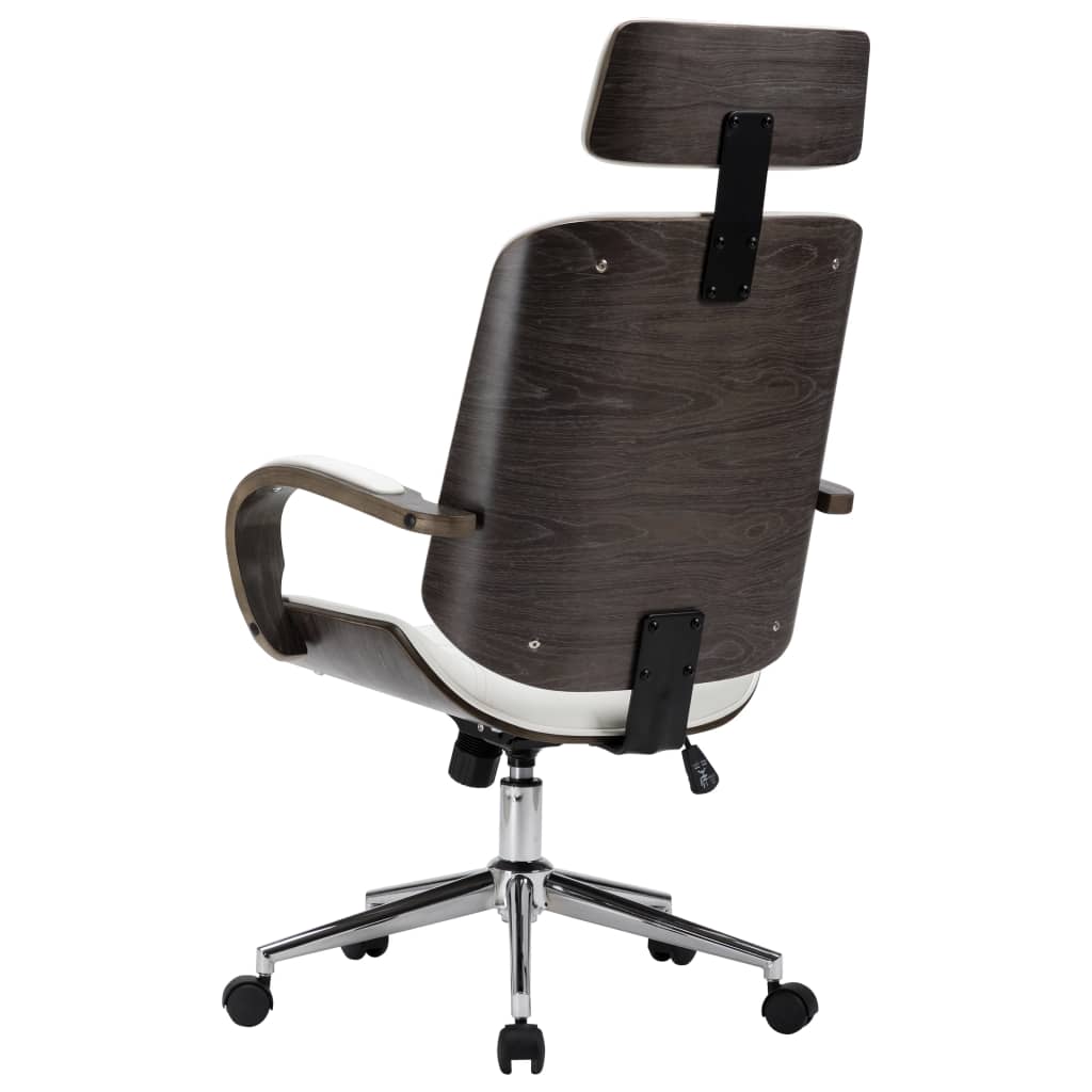 vidaXL Krzesło obrotowe z zagłówkiem, białe, ekoskóra i gięte drewno