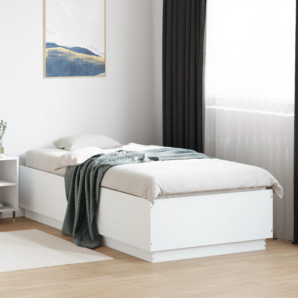 vidaXL Rama łóżka, biała, 90x200 cm, materiał drewnopochodny