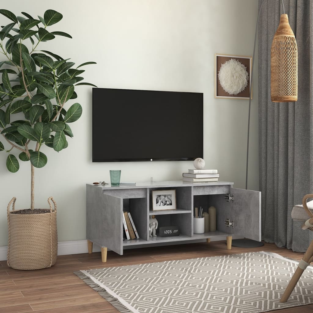 vidaXL Szafka TV z drewnianymi nóżkami, szarość betonu, 103,5x35x50 cm