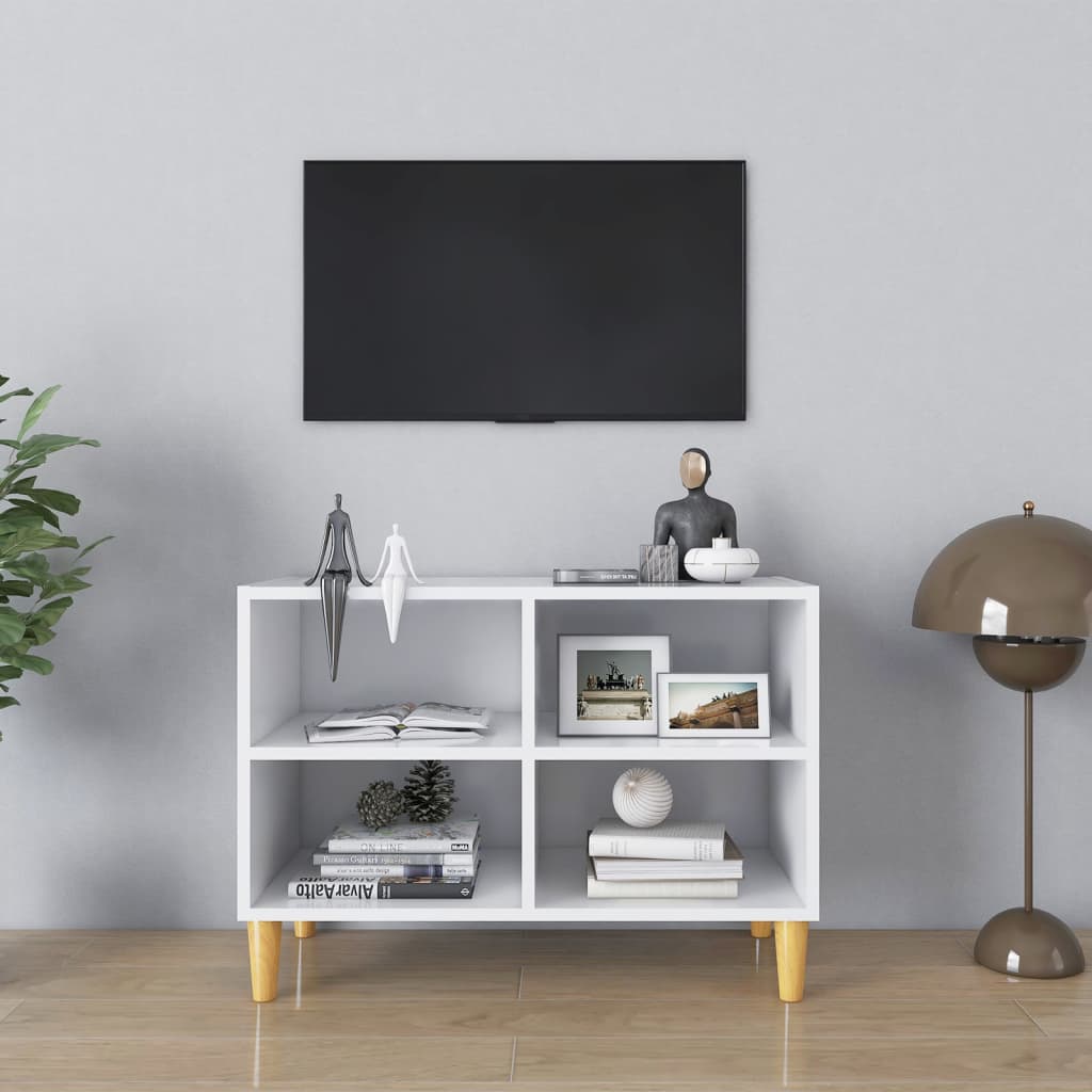 vidaXL Szafka pod TV z drewnianymi nóżkami, biała, 69,5x30x50 cm