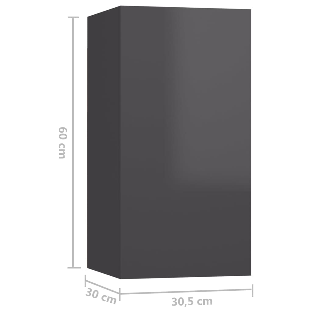 vidaXL Szafki telewizyjne, 7 szt., wysoki połysk, szare, 30,5x30x60 cm