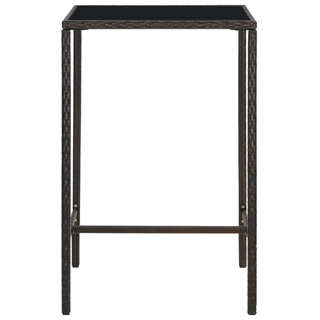 vidaXL Ogrodowy stolik barowy, brązowy, 70x70x110cm, rattan PE i szkło