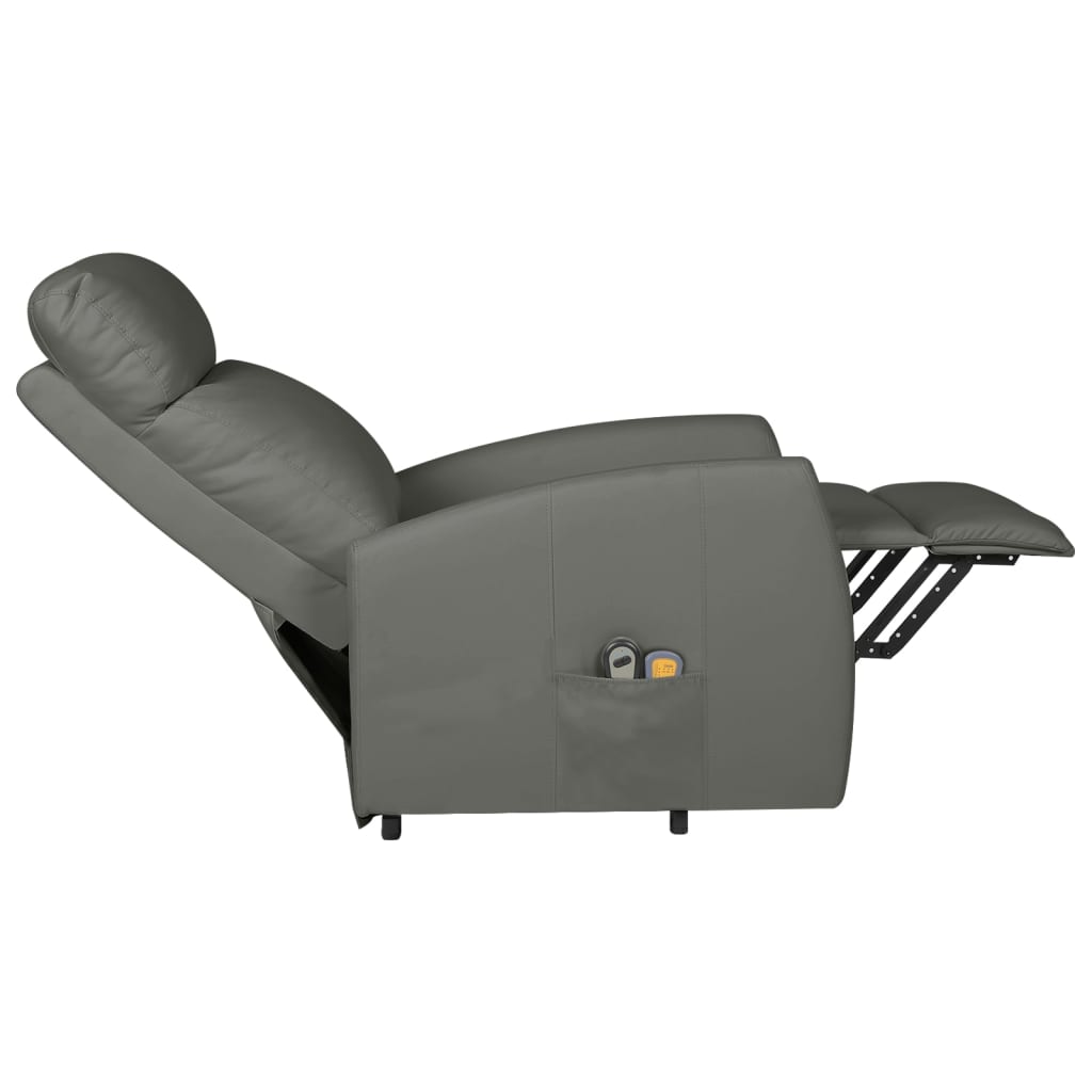 vidaXL Podnoszony fotel masujący, szary, sztuczna skóra