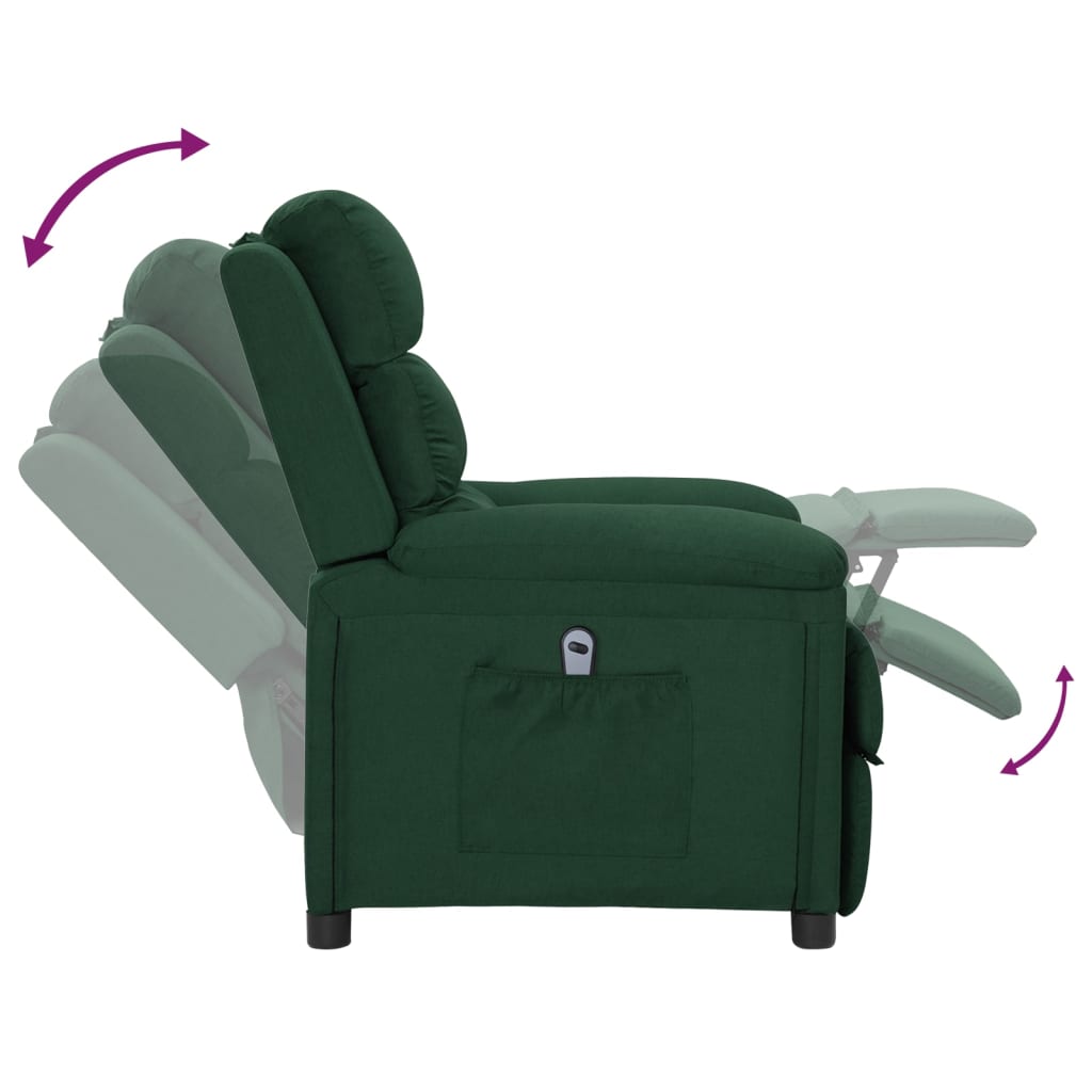 vidaXL Elektryczny fotel rozkładany, ciemnozielony, obity tkaniną