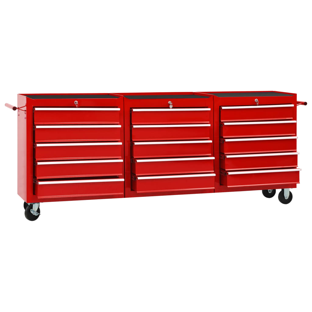 vidaXL Wózek narzędziowy z 15 szufladami, stalowy, czerwony