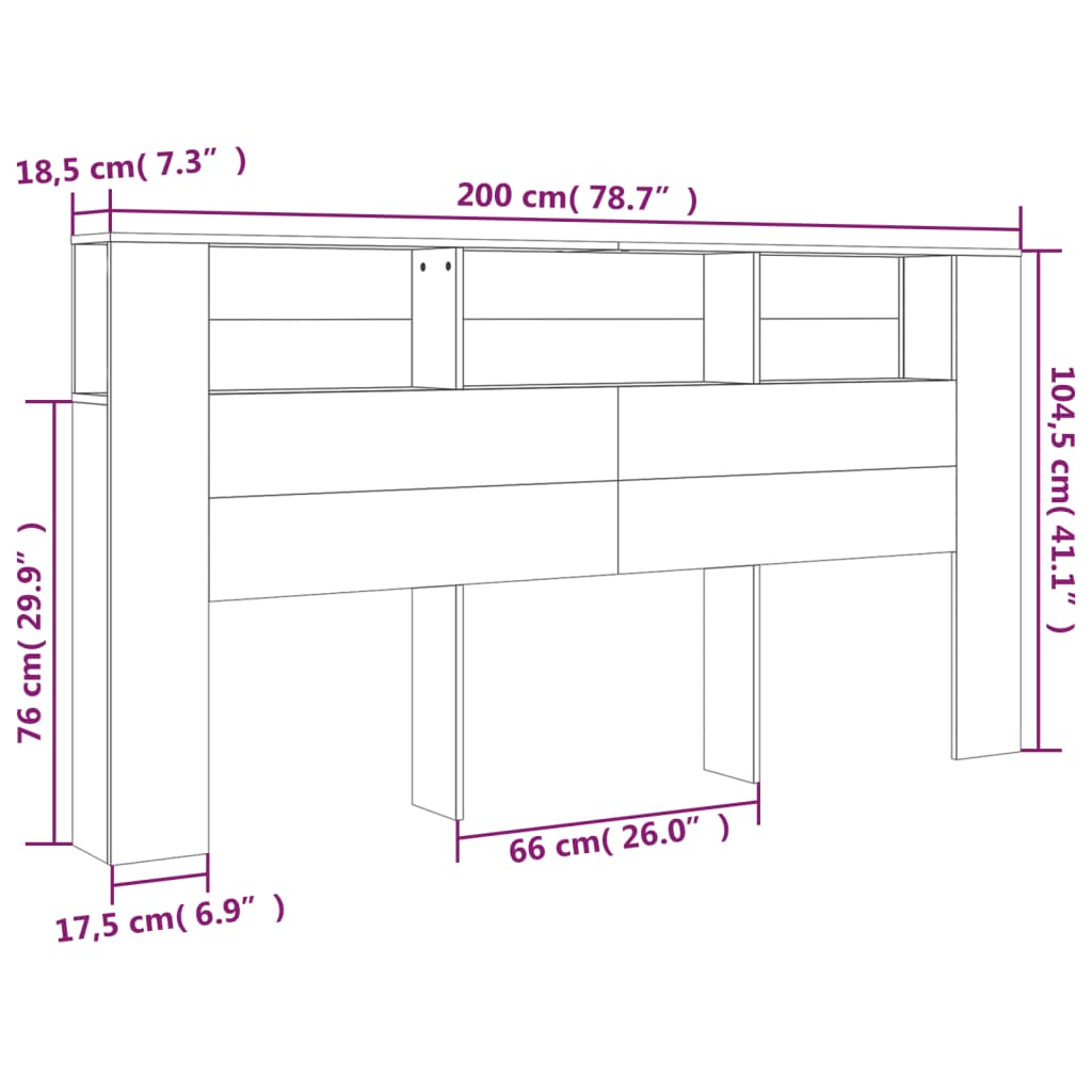 vidaXL Wezgłowie łóżka z półkami, białe, 200x18,5x104,5 cm